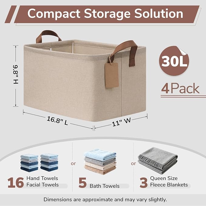 CHICVITA 4 Pack Large Fabric Storage Baskets - Image 3