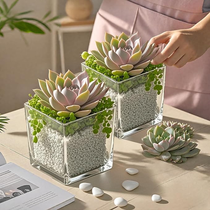 CONNOO 6 Pack 5" x 5" x 5" Clear Square Glass Vase - Image 7