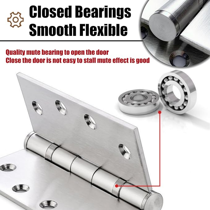 6Pcs 4.5 x 4.5 Inch Heavy Duty Door Hinges, Thickness 3 mm 304 Stainless Steel - Image 4