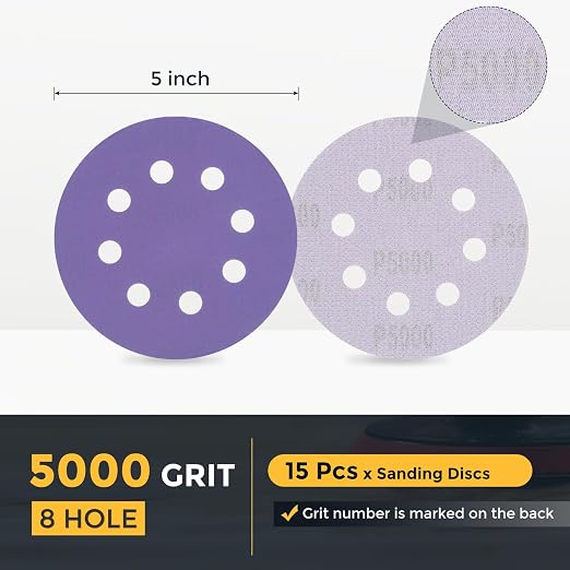 HARFINGTON 15Pcs 5Inch Sanding Disc 8 Hole 5000Grit Purple Aluminum Oxide | - Image 2
