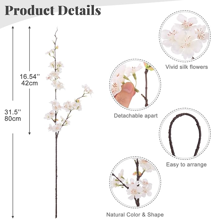 INXUGAO Artificial Cherry Blossom Branches Decor 6 PCS Fake Flowers Indoor | - Image 2
