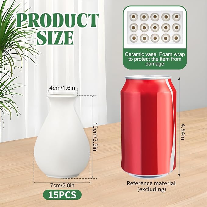 15 Pack White Ceramic Bud Vases Bulk, 3.9 Inch Premium Boho Small Flower Vases - Image 2