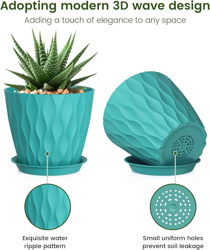 Meowell 5 inch Plant Pots for Indoor Outdoor Plants, 6 Pack Flower Pots - Image 3