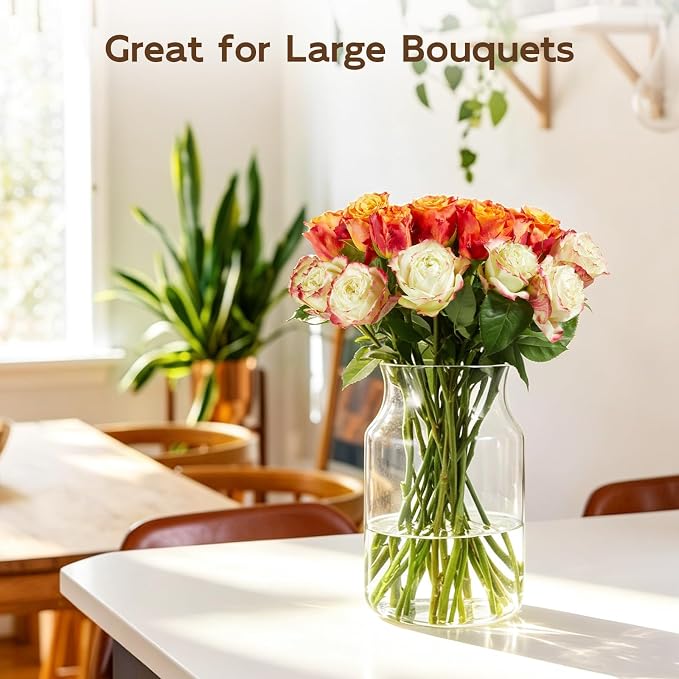 Clear Glass Vase, Large Flower Vase, 9-inch Glass Flower Vase - Image 7