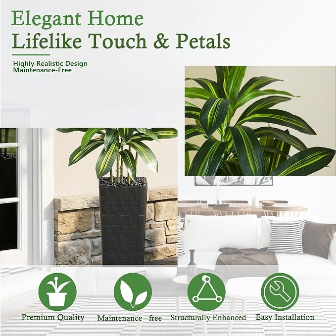 Artificial Dracaena Tree: 7FT Fake Plants Silk Faux Trees（Black Pot） | - Image 3