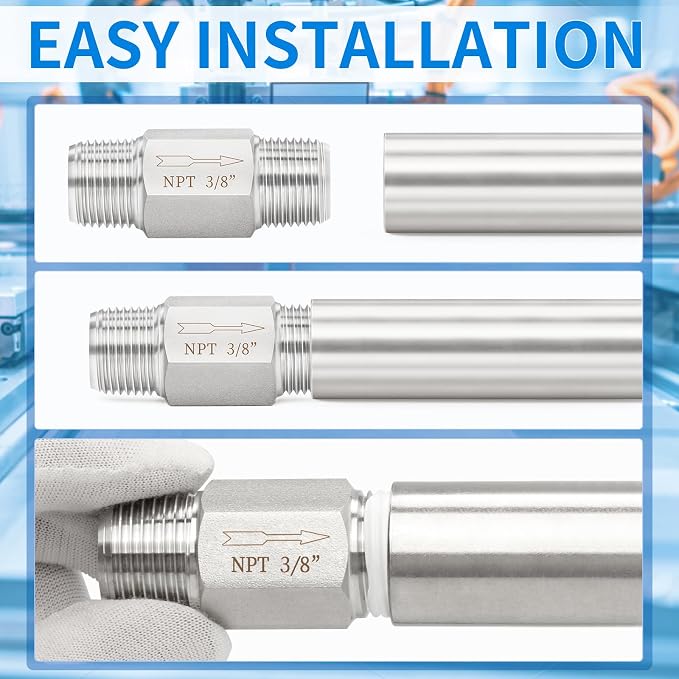 ChillWaves 304 Stainless Steel In-Line Siamese Check Valve 3/8" NPT Male Thread - Image 8
