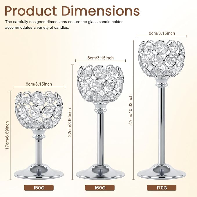 Silver Crystal Candle Holders Candlestick Holders - Image 2