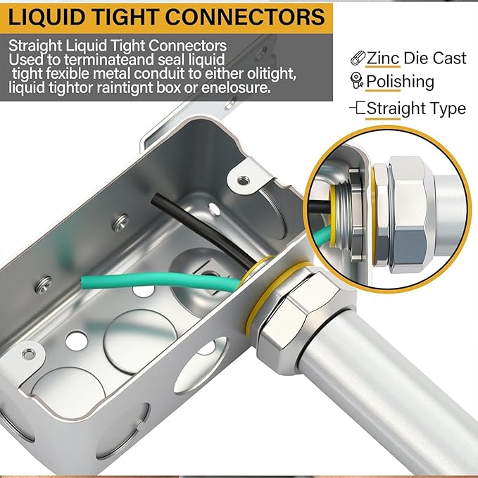 Gisafai 5 Pcs Liquid Tight Connector Straight Insulated Zinc Die Cast Metal - Image 3