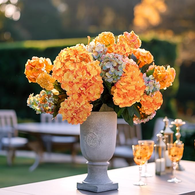 Auihiay 64Pcs Orange Hydrangea Flowers, Silk Hydrangea Artificial Flowers | - Image 6