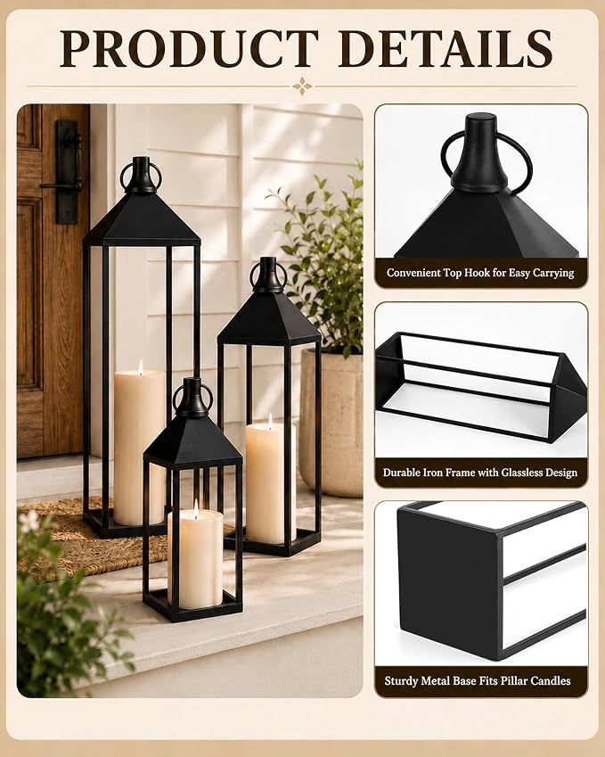 22'' 19'' 17'' Large Decorative Lanterns Indoor Outdoor | - Image 4