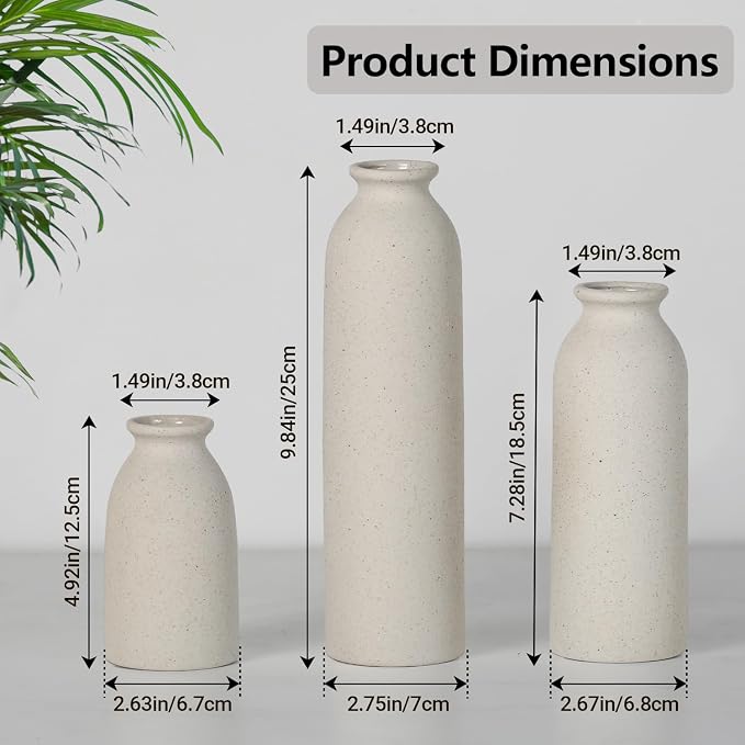 CEMABT Beige Ceramic vase Set-3 Flower vases - Image 8