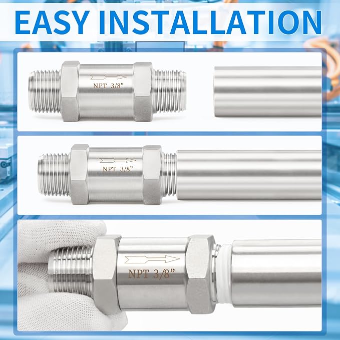 ChillWaves 304 Stainless Steel In-Line Split Check Valve 3/8" NPT Male Thread - Image 8