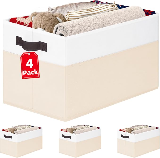 4 Pack Baby Clothes Organizer Bins, Fabric Collapsible Storage Baskets by Criusia