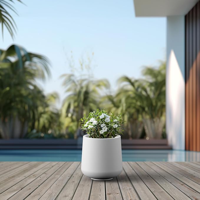 Kante Large Round Curved White Concrete Planter 16.5" Dia, Outdoor | Rubber Plug - Image 5