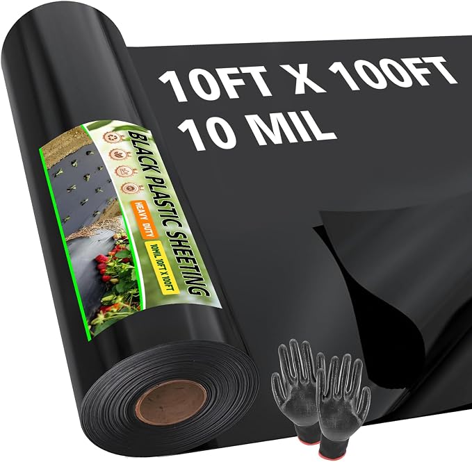 10 Mil 10 FT X 100 FT Plastic Sheeting Heavy Duty Thick LLDPE Black by Auliand