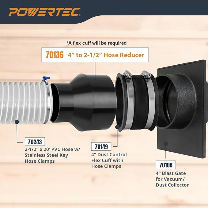 POWERTEC 70136 4" to 2-1/2" Cone Reducer, Dust Collection Fittings - Image 3