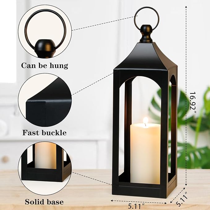 Modern Farmhouse Lantern Decor Metal Decorative Hanging Candle Lanterns | Ideal - Image 2