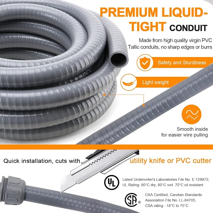 DWALE Liquid-Tight Conduit and Connector Kit, Flexible Non Metallic Liquid - Image 3