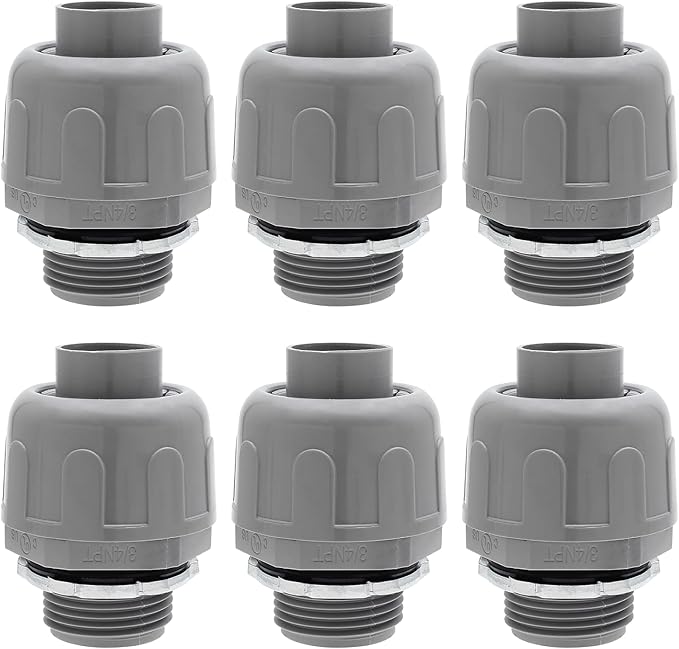 6Pcs 3/4 Inch NPT Liquid Tight Connector | Nonmetallic Straight, Electrical - Image 7