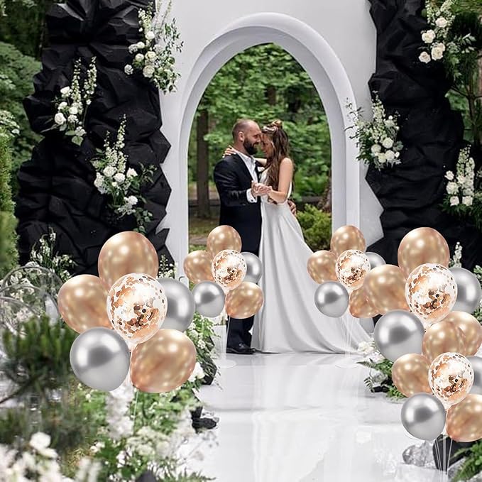 4 Set Balloon Stand with Champagne Silver Balloons and Pump | - Image 5