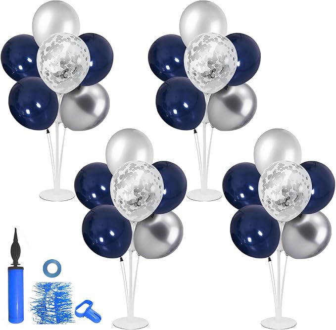 ZJDHPTY 4 Set Navy Blue Silver Balloon Stand Table Centerpieces Party Decor | by ZJDHPTY