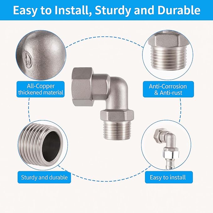 G1/2 Chrome-Plated Brass Clawfoot Tub Faucet Elbow Adapters, 1 Pair | G1/2 BSPP - Image 3