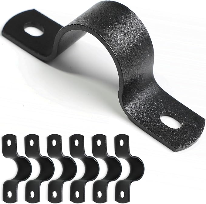 Black U-Clamps 1/2 INCH Metal Pipe Clamps 2-Hole U-Brackets Suitable by AGUTEA