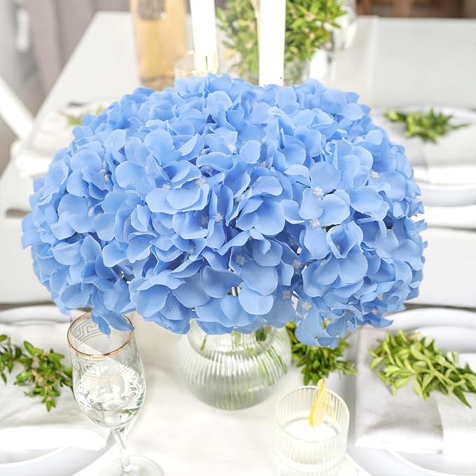 AVIVIHO 10pcs Fake Flowers Blue Hydrangea Artificial Flowers Bulk Silk Flowers - Image 5