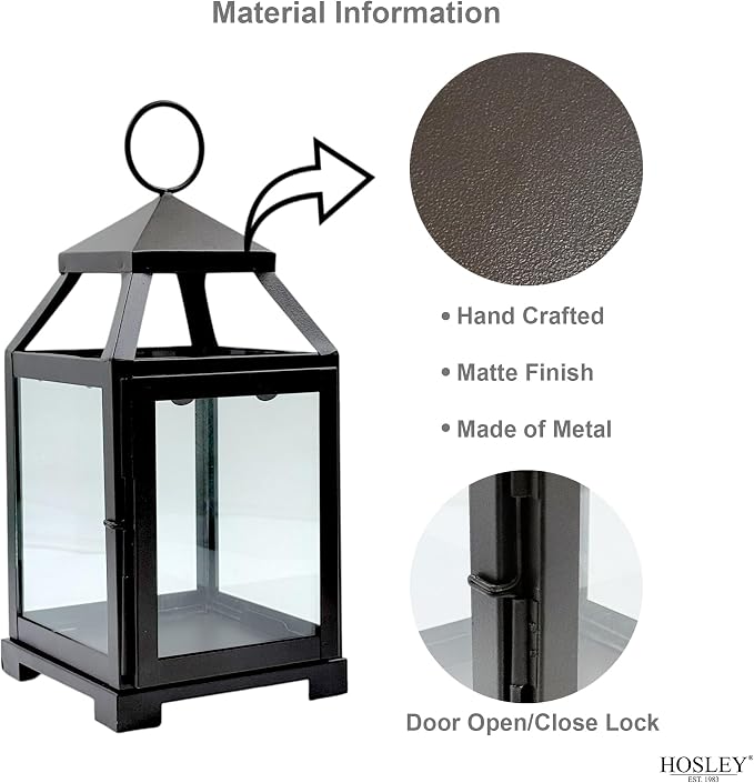 Hosley 12 Inch High Clear Glass and Iron Classic Style Lantern Ideal Gift - Image 7