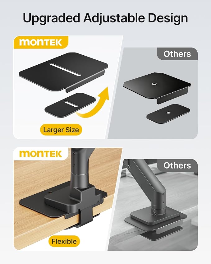 monTEK Adjustable Steel Monitor Mount Reinforcement Plate, Desk Stabilizer | - Image 3