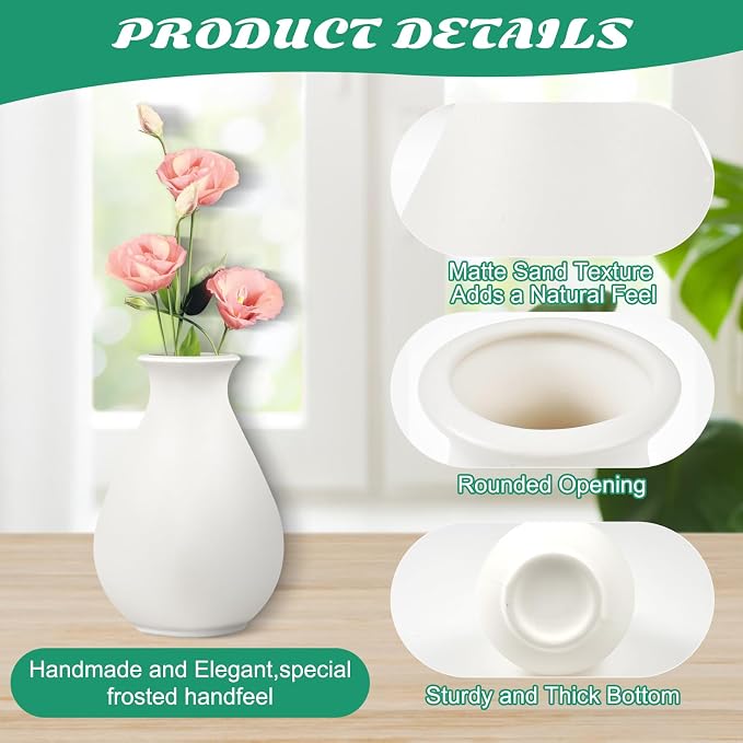 15 Pack White Ceramic Bud Vases Bulk, 3.9 Inch Premium Boho Small Flower Vases - Image 3