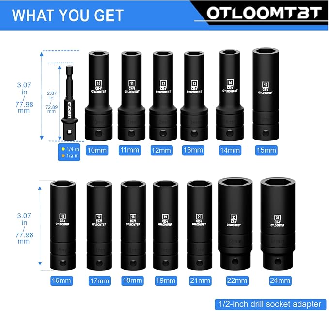OTLOOMTBT 1/2" Drive Impact Socket Set, Metric Deep - Image 3