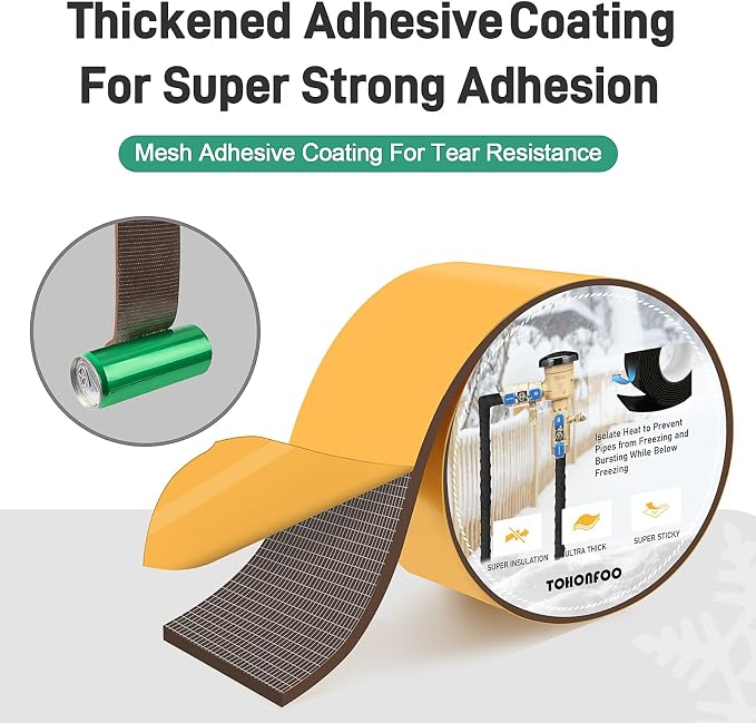 TOHONFOO Outdoor Pipe Insulation Tapes, Foam Pipe Heat Tape, insulation foam - Image 2
