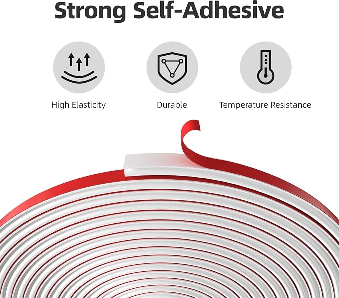 White D-Shape Weather Stripping 20Ft | Self-Adhesive Rubber Seal Strip - Image 4
