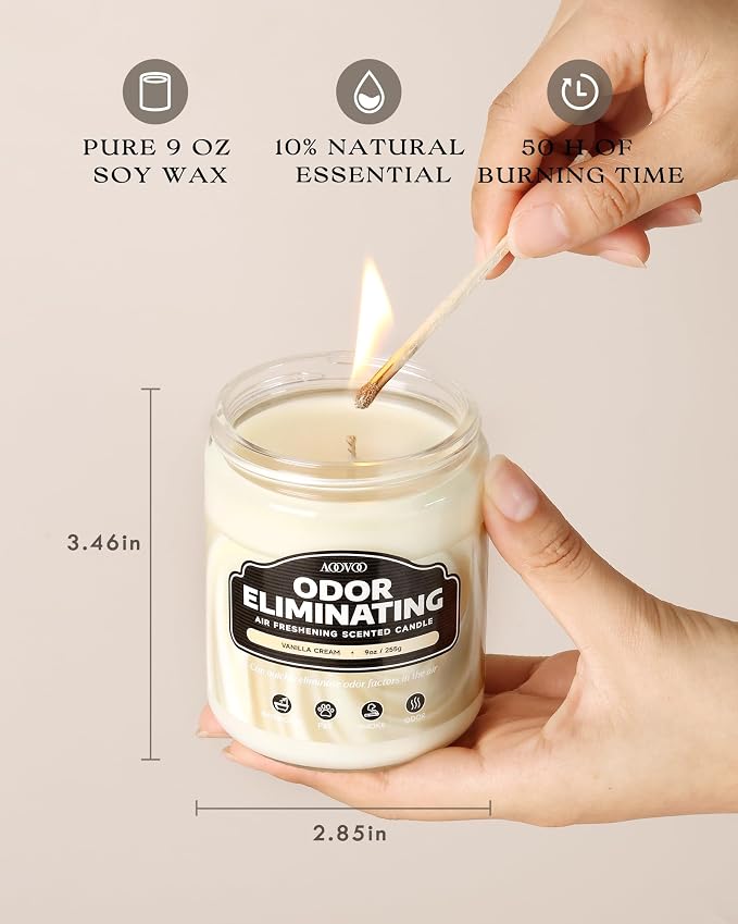 AOOVOO Vanilla Cream Odor Eliminating Candle - 9 oz Soy Candles - Image 3