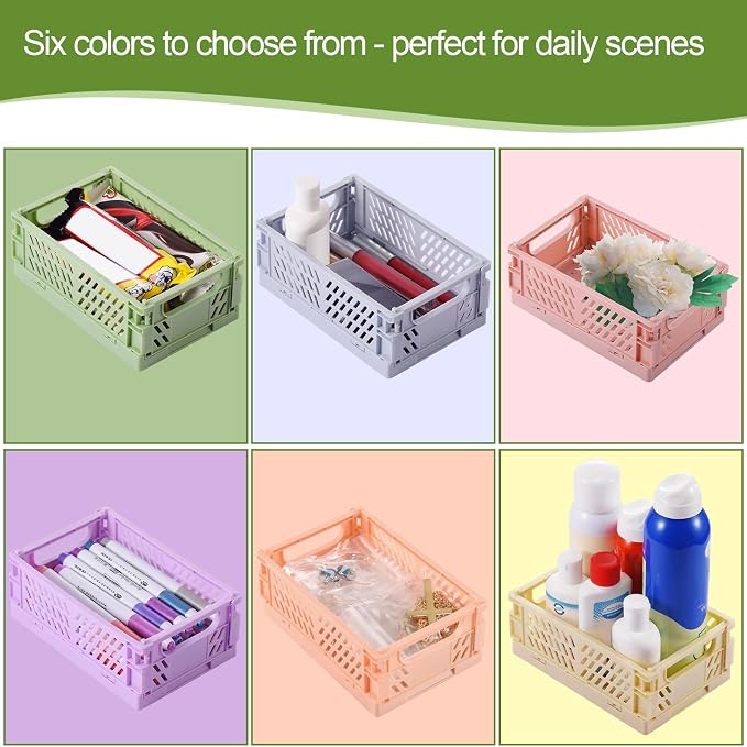 HUUSMOT 6-Pack Collapsible Small Plastic Storage Baskets, 5.9"x3.8"x2.2" | - Image 2