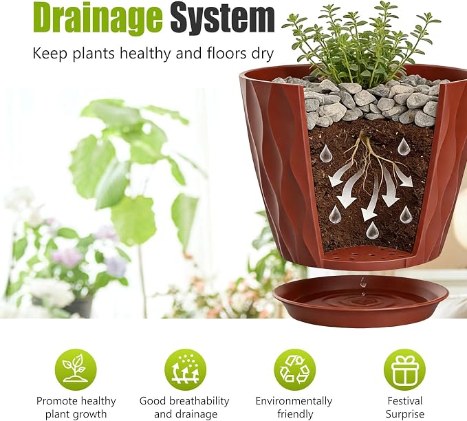 8 Inch Plastic Plant Pots, Planters - Image 4