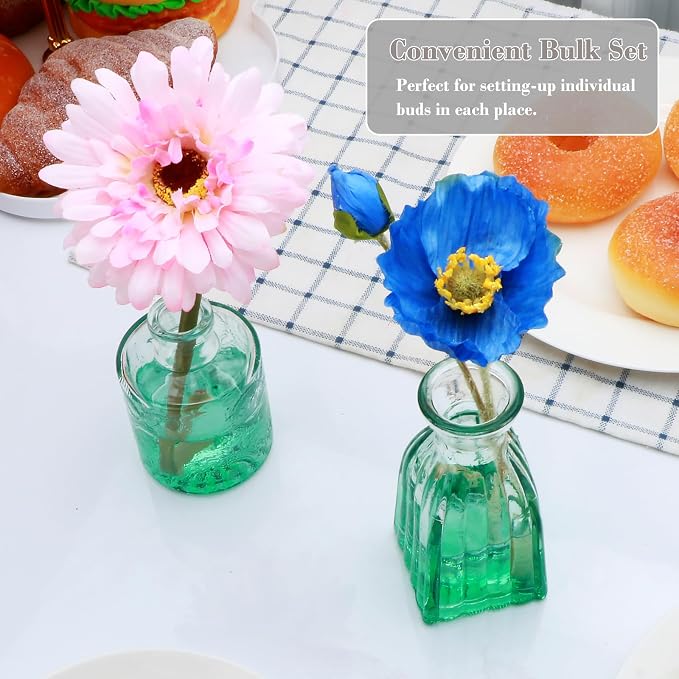 Glass Bud Vases Set of 4, Small Green Flower Vases - Image 6