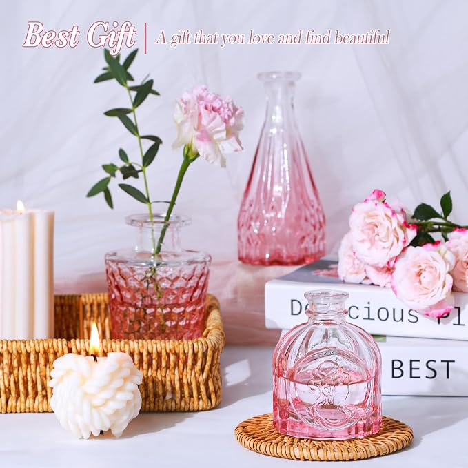 UPBUD Pink Glass Bud Vases Set of 5, Mini Flower Vase - Image 6