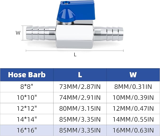 5/8" Double Barbed Ball Valve, Stainless Steel, - Image 7