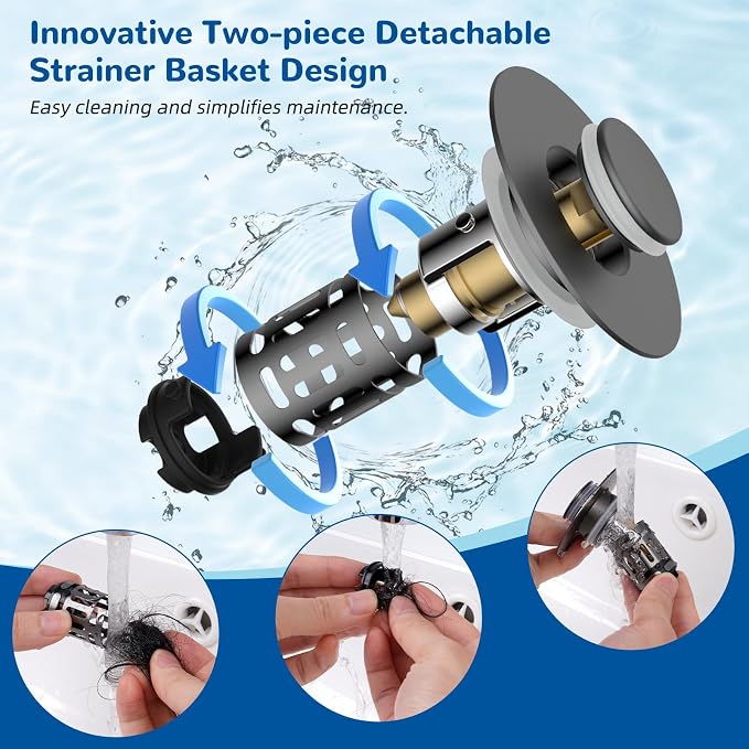 Hibbent Upgraded 3 in 1 Bathroom Sink Drain Strainer, Pop Up Stopper - Image 4