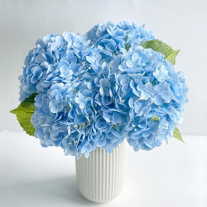 YalzoneMet Real Touch Hydrangea Artificial Flowers 3 Pcs 21 inches Light Blue - Image 9