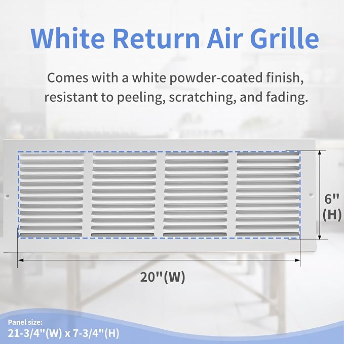 Howeall 20"W x 6"H Steel Return Air Grille, Air Return Vent Cover - Image 3
