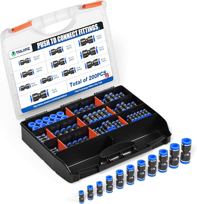 TAILONZ PNEUMATIC 200 pcs Straight Push Connectors Plastic Quick Release by TAILONZPNEUMATIC
