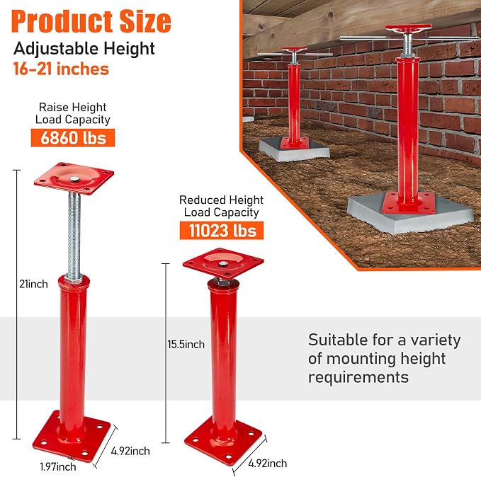 2 Pack House Floor Jacks, 11023 LBS Max Load | Adjustable House Leveling Post - Image 4
