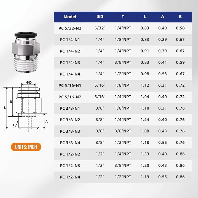 1/2 Push to Connect Fittings npt Thread to 3/8 Air Line Quick | Pneumatic - Image 2
