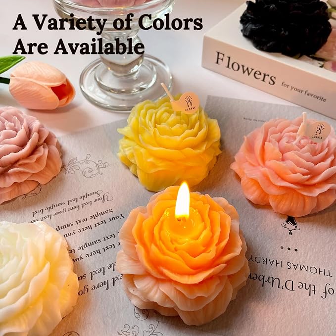 Light-Peach Peony Flower Shape Candles - Image 5