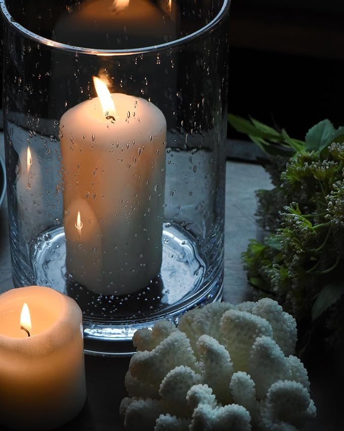 Hurricane Candle Holder Glass Cylinder Vase Clear Seeded 8" H | Pillar Candle - Image 5