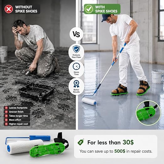Epoxy Spike Shoes with 9-Inch Spiked Roller Fully Assembled Garage Floor - Image 3