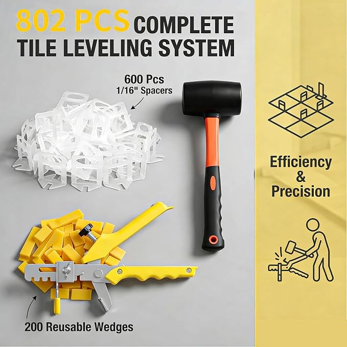 Tile Leveling System with Tile Pliers and Hammer, 600 Piece Tile Spacers 1/8 - Image 3